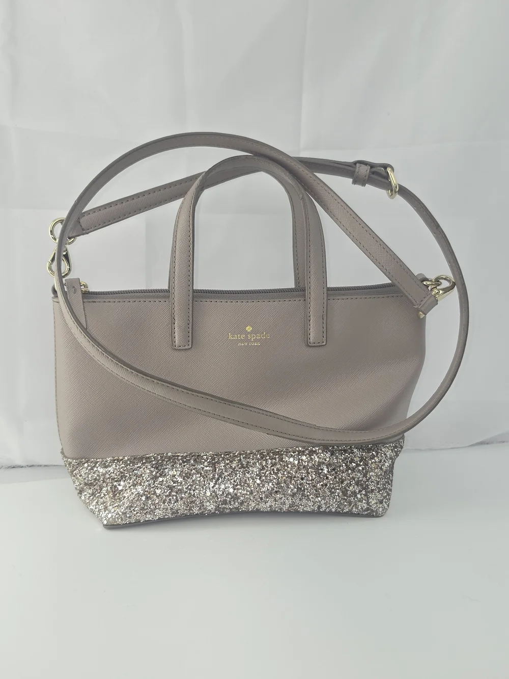 kate spade Taupe Shoulder Bag with Glitter Base and Gold Hardware